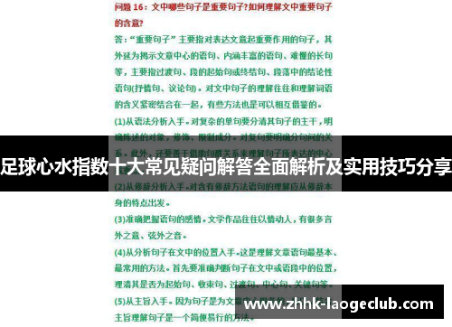 足球心水指数十大常见疑问解答全面解析及实用技巧分享